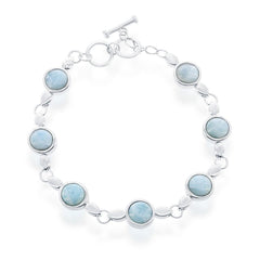 Sterling Silver Round Bezel-Set Larimar Linked Toggle Bracelet
