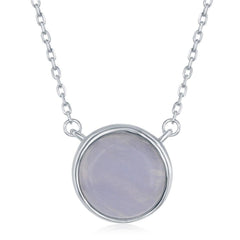 Sterling Silver Round Blue Lace Agate Bezel Set Necklace
