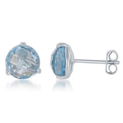Sterling Silver Round Blue Topaz Stud Earrings