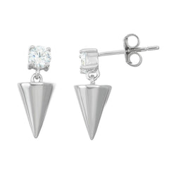 Sterling Silver Round CZ Shiny Triangle Earrings