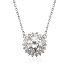 Sterling Silver Round CZ with Baguette Border Stud Necklace