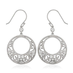 Sterling Silver Round Fancy Design with CZ Earrings