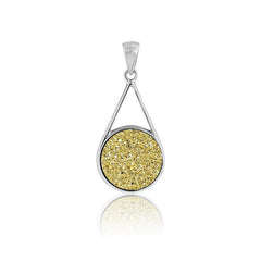 Sterling Silver Round Gold Druzy Teardrop Pendant