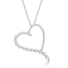 Sterling Silver Round Graduating CZ Heart Pendant