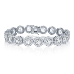Sterling Silver Round Halo CZ Linked Bracelet, 7.5