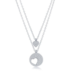 Sterling Silver Round Heart Cut-Out Double Strand Necklace