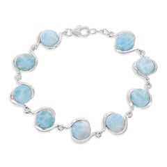 Sterling Silver Round Larimar Linked Bracelet, 7.5