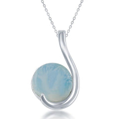 Sterling Silver Round Larimar Teardrop Pendant