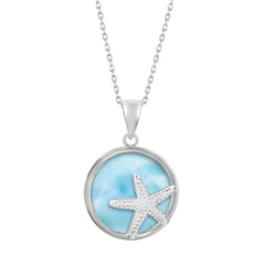 Sterling Silver Round Larimar with Starfish Pendant