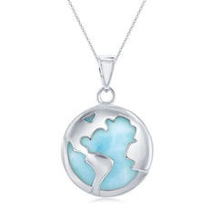 Sterling Silver Round Larimar World Pendant