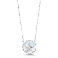 Sterling Silver Round MOP CZ Starfish Necklace