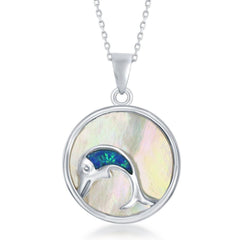 Sterling Silver Round MOP with Dolphin Pendant