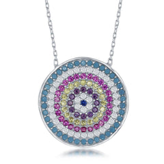 Sterling Silver Round Multicolor Cubic Zirconia Necklace