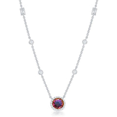 Sterling Silver Round Rainbow and Clear CZ Necklace
