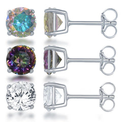 Sterling Silver Round Stud Earrings, Set of 3