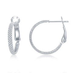 Sterling Silver Rounded Checkered 20mm Hoop Earrings