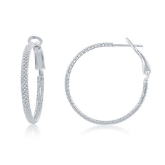 Sterling Silver Rounded Checkered Hoop Earrings, 30 mm