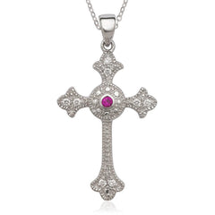 Sterling Silver Ruby and Clear CZ Cross Pendant