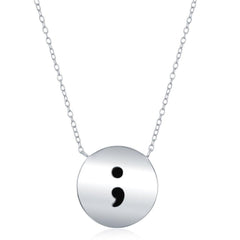 Sterling Silver Semicolon Disc Design Necklace