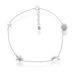 Sterling Silver Shell, Dolphin, Turtle and Starfish Anklet
