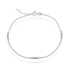 Sterling Silver Shiny and Diamond Cut Beads Anklet