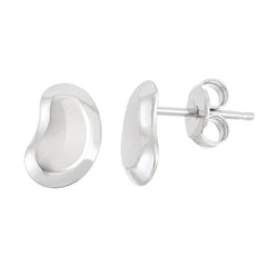 Sterling Silver Shiny Bean Stud Earrings