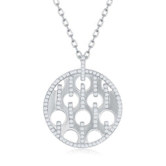 Sterling Silver Shiny Disc with Circle Cut-Outs and CZ Necklace