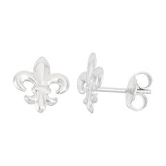 Sterling Silver Shiny Fluer De Lis Stud Earrings