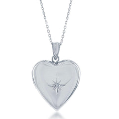 Sterling Silver Shiny Heart Diamond Accent Locket