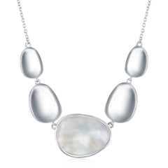 Sterling Silver Shiny Oval Discs with Center MOP Necklace