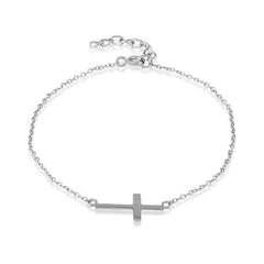 Sterling Silver Sideways Cross Bracelet, 7
