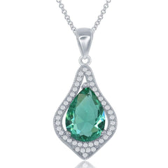 Sterling Silver Simulated Emerald Teardrop Pendant