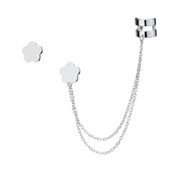 Sterling Silver Single Stud with Cuff Flower Earrings