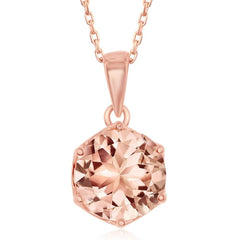 Sterling Silver Six-Prong 10mm Round Morganite CZ Pendant - Rose Gold Plated