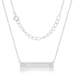 Sterling Silver Small Bar with CZ Edges Bar Necklace