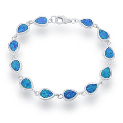 Sterling Silver Small Blue Inlay Opal Teardrop Link Bracelet, 7