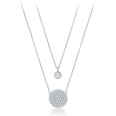 Sterling Silver Small CZ and CZ Disc Double Strand Necklace