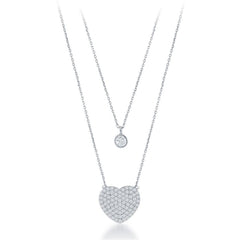 Sterling Silver Small CZ and CZ Heart Double Strand Necklace