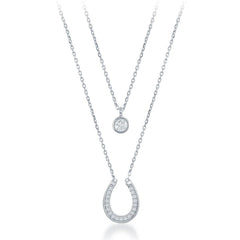 Sterling Silver Small CZ and CZ Horseshoe Double Strand Necklace