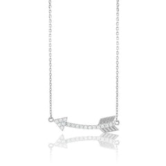 Sterling Silver Small CZ Curved Arrow Necklace