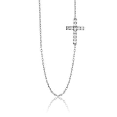 Sterling Silver Small CZ Sideways Cross Necklace