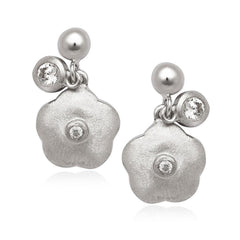 Sterling Silver Small CZ with Flower Earrings