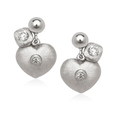 Sterling Silver Small CZ with Heart Earrings