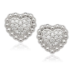 Sterling Silver Small Heart Beaded Stud Earrings