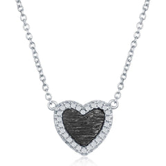 Sterling Silver Small Heart with CZ Border Necklace