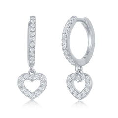 Sterling Silver Small Huggie Hoop CZ Heart Earrings