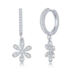 Sterling Silver Small Huggie Hoop Flower Earrings