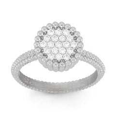 Sterling Silver Small Round CZ with Beaded Border Ring, Size 8