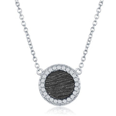 Sterling Silver Small Round with CZ Border Necklace