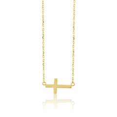 Sterling Silver Small Sideways Cross Necklace - Gold Plated